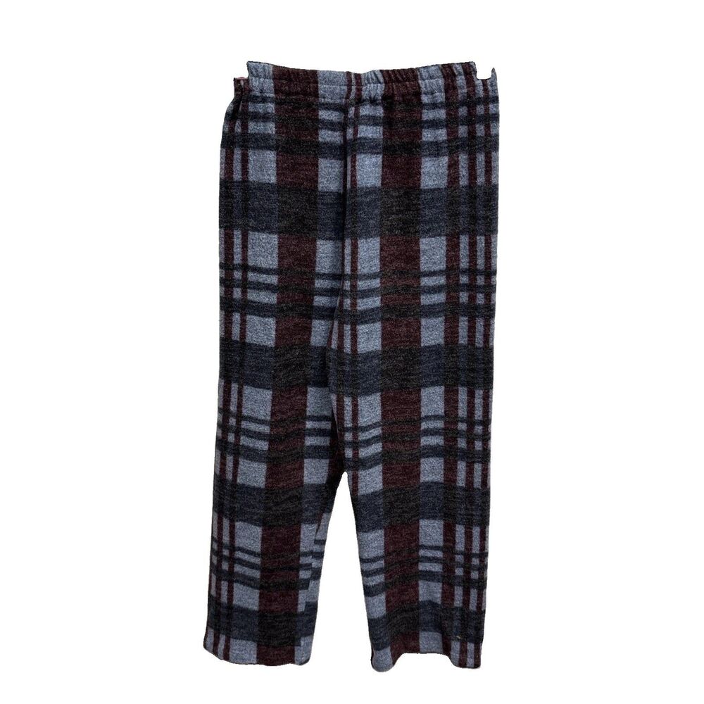 Boy Youth Pajama Pants 12 Plaid Blue Gray Maroon Elastic Waist Pullon 25X25”
